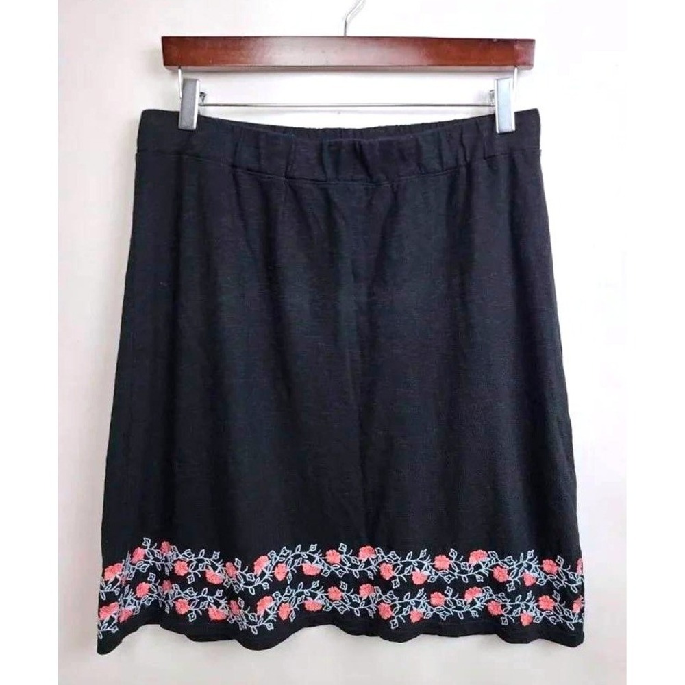 J.Jill Embroidered Floral Hem Skirt Womens Small Black A-Line BOHO CAsual